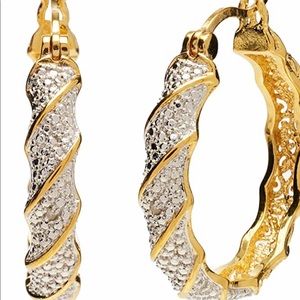 Hoop Earrings Diamond Accent Tone